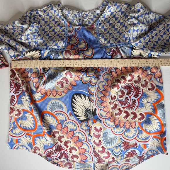 Fate Boho Floral Blouse Medium Multicolor Lightweight Satin Peacock Festival - Picture 11 of 12